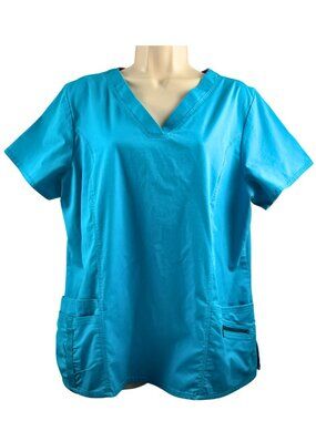 Beyond Scrubs XL Teal Blue Stretch V-Neck Scrub Top Nurse Medical Uniform